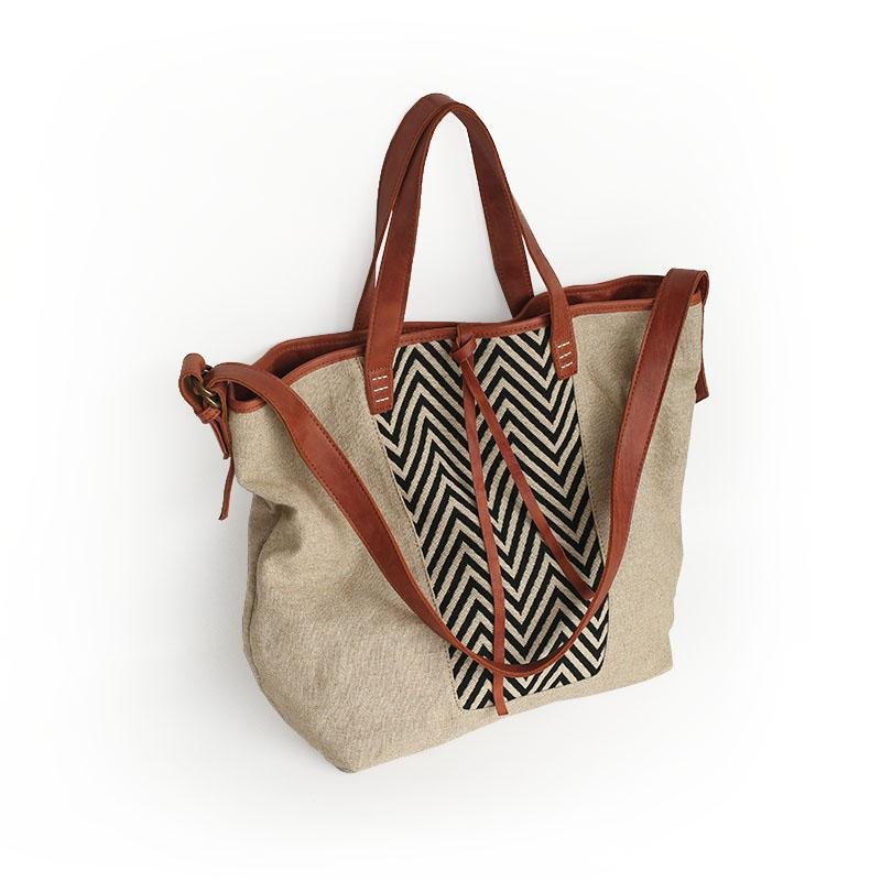 Vendange WOMEN 's bag retro casual simple totes linen spell leather bag shoulder bag messenger bag 2527