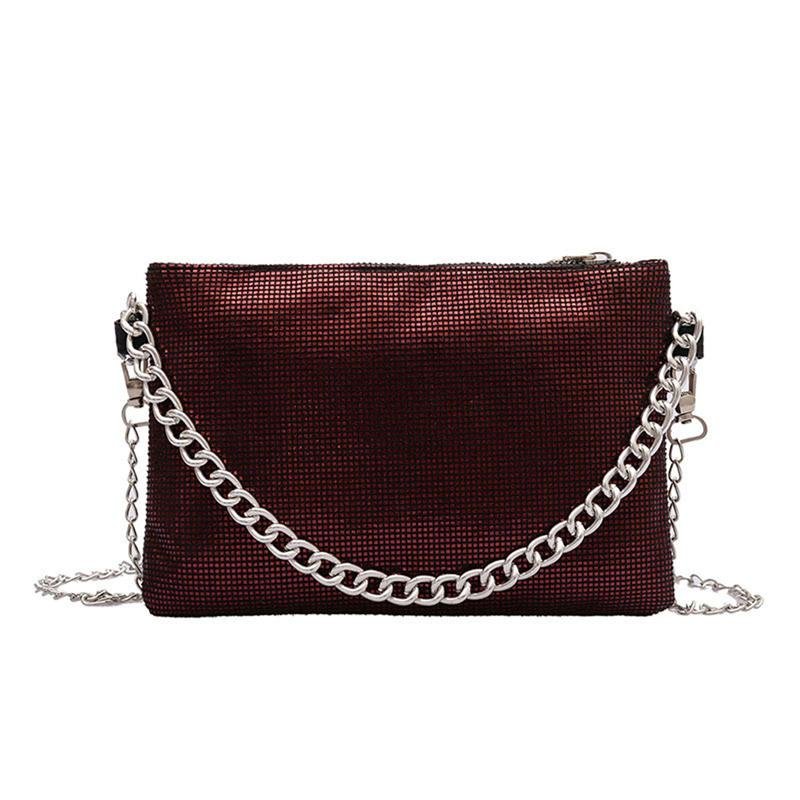 Fashion Trend WOMEN 's Textured Sequin Shoulder Bag Wild Metal Chain Casual Crossbody Handbags Solid Color Shiny Party Purse
