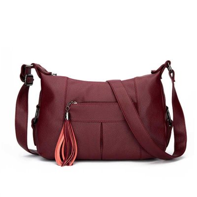 Jednokolorowe na ramie kobiety Pu skorzane torby damskie Crossbody Retro mala torba gonca z fredzelkami Sac