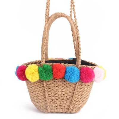 Bubble Color ball Straw Bag Summer Lace Ball Bohemia Fashion WOMEN 's Handbags Casual Shoulder Bags Beach Bag Big Tote Bag