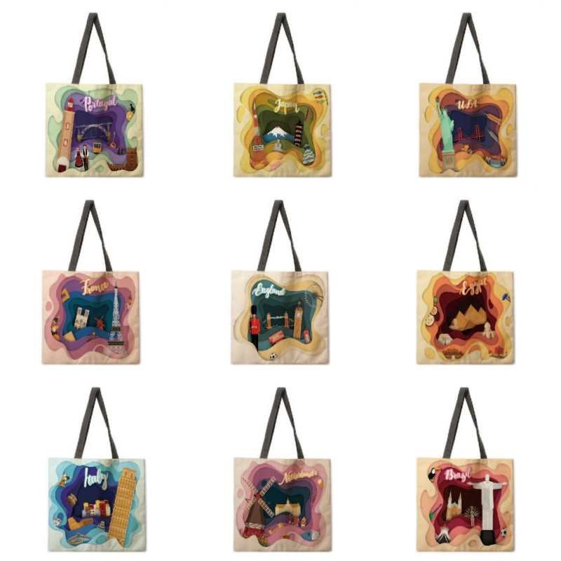 Na zakupy, podczas aktywnosci na swiezym powietrzu torba trojwymiarowe architektoniczne z nadrukiem damska torebka na co dzien torba na ramie moda torba na plaze