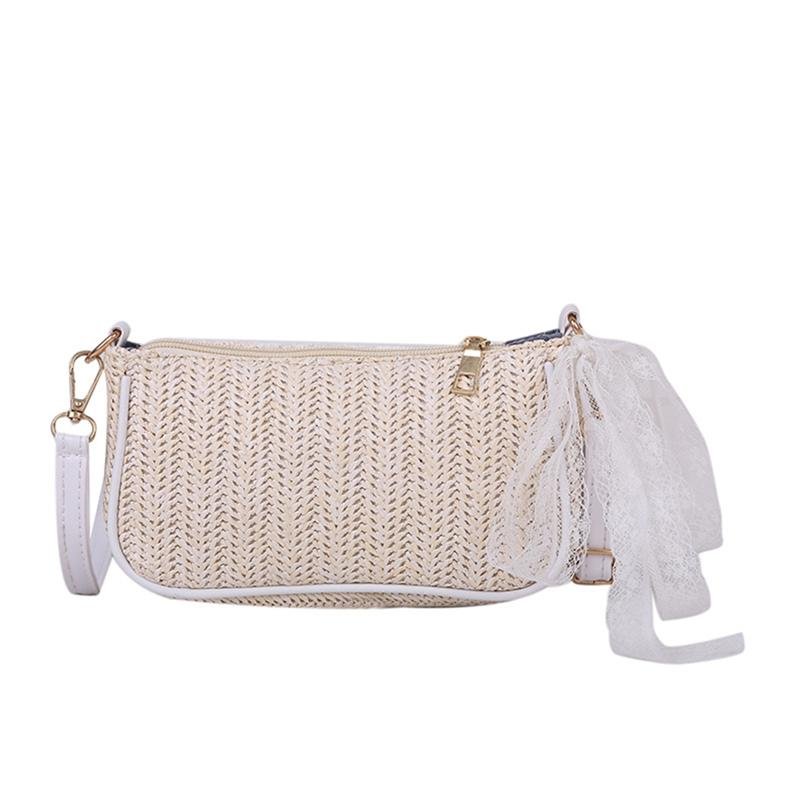 Fashion Trend WOMEN Summer Beach Bag Delicate Floral Lace Straw Woven Shoulder Crossbody Purse Handbags Holiday Gift