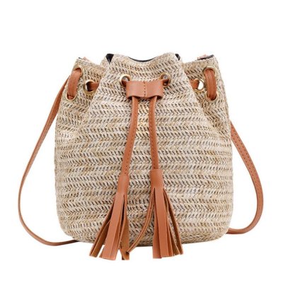 Fashion Lady Literary Straw Tassel Bucket Wild Shoulder Bag Messenger Bag summer Handbags bags Sacoche