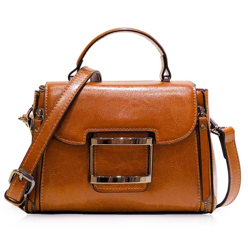 WOMEN Top Handle Messenger Bag Tote Handbag Cowhide Fashion Female Leisure Oil Wax Genuine Leather Cross Body Shoulder Bag New