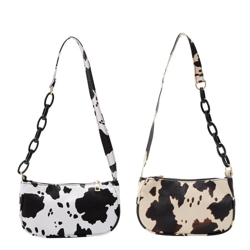 Cow Pattern Armpit Bag Fashion All Match Ladies Shoulder Bag Chain Bag Tote Handbag